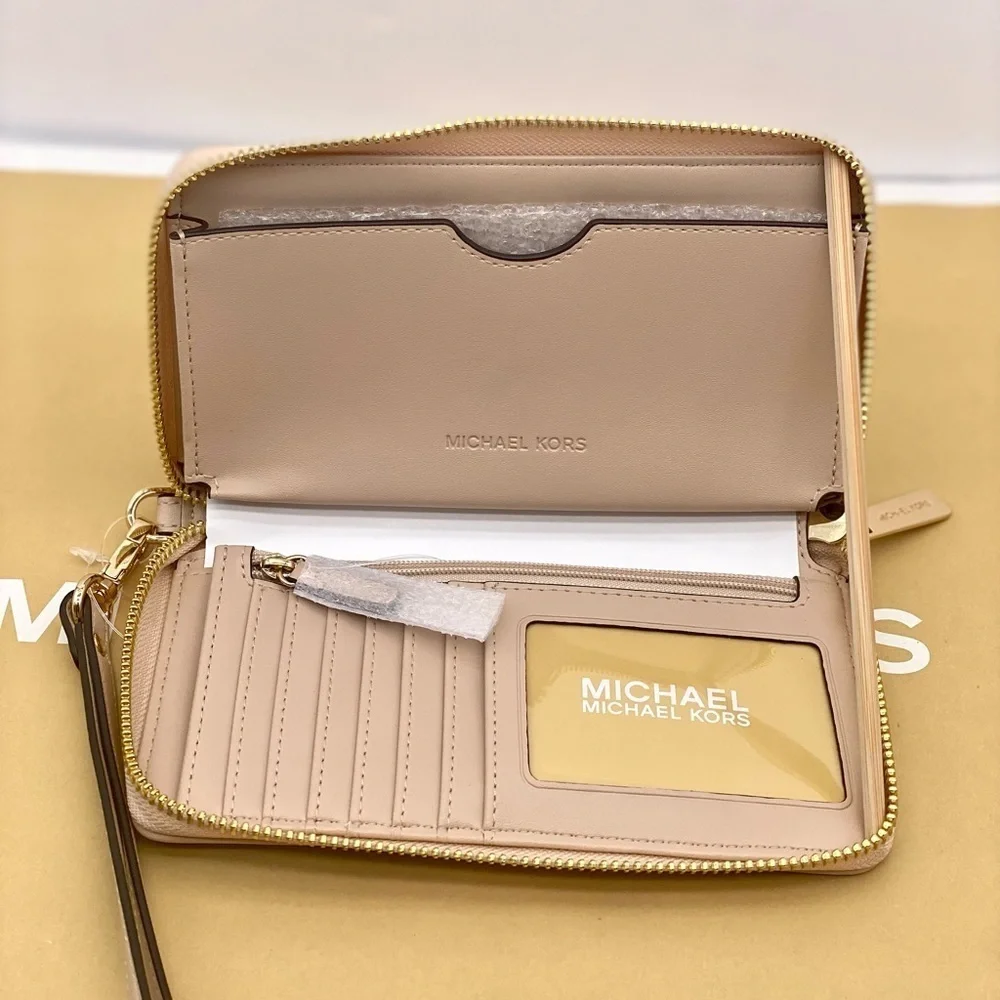 Michael Kors Jet Set Travel Wallet Phone Case Wristlet Glimmer MK Print